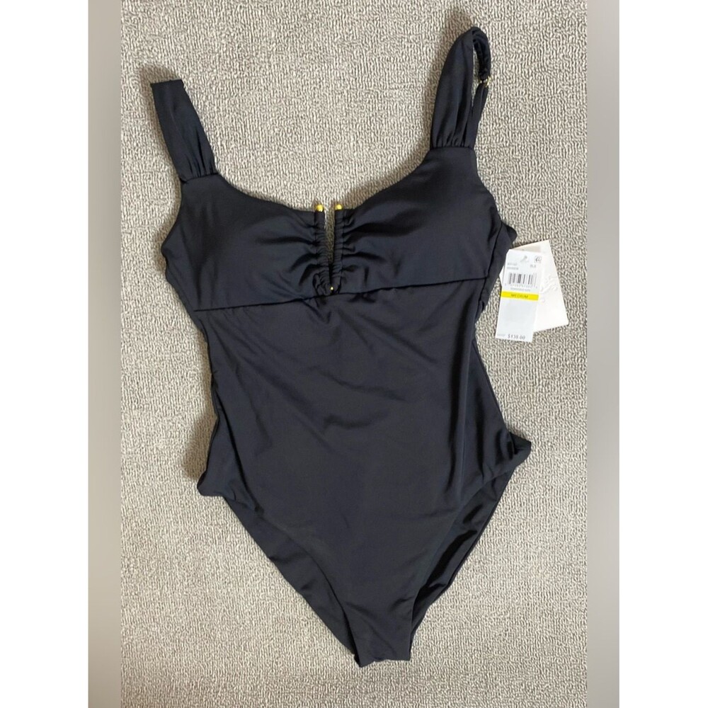 BECCA Black One-Piece Swimsuit- Summer Beach Vacation Minimalist Modest Coverage